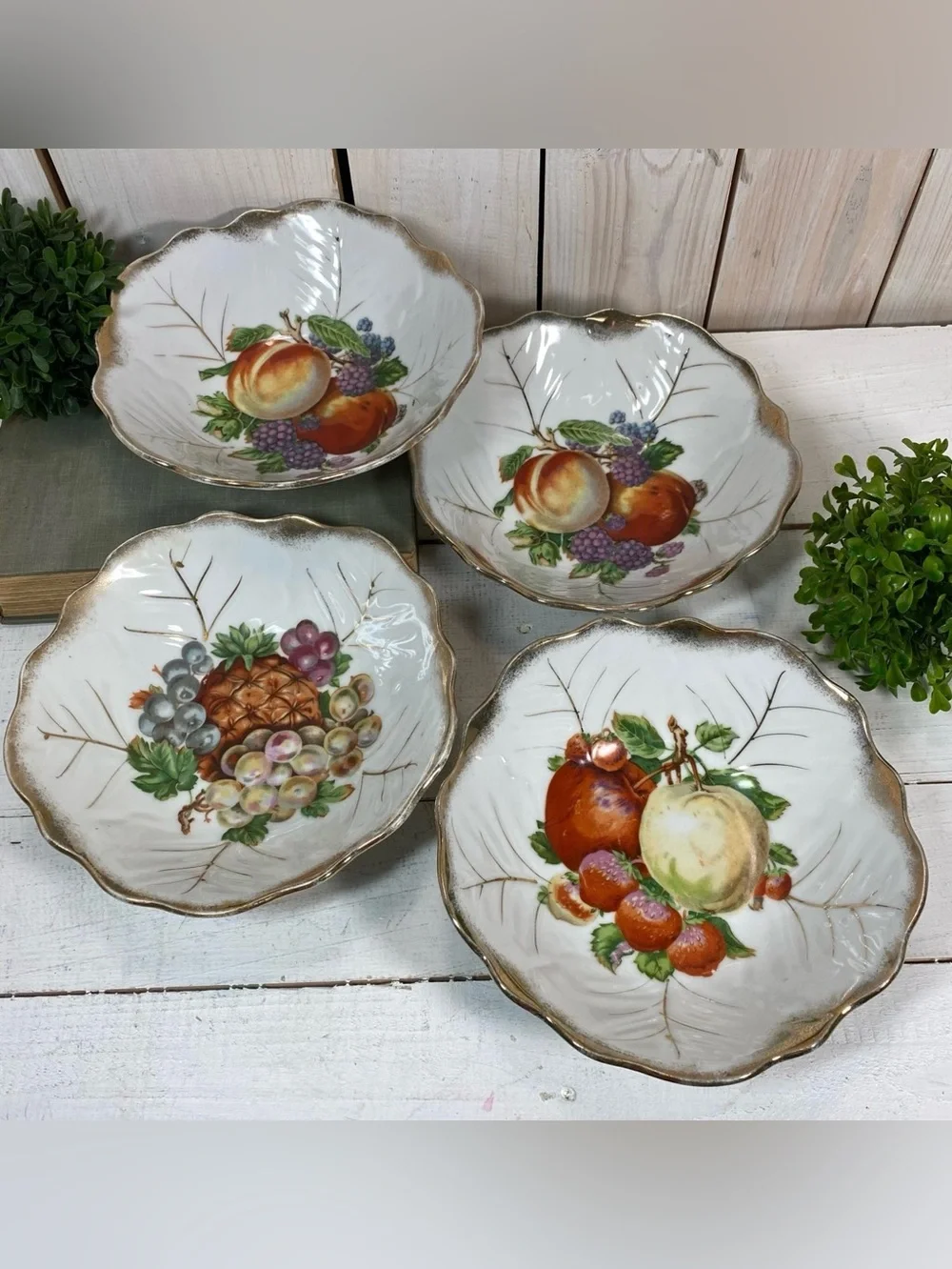 Vintage Porcelain Gold Edge Fruit Design Bowls